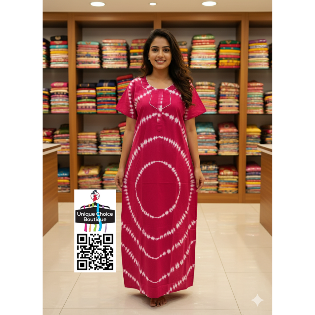 Chungudi Cotton Nighty Zip Nighty Pink