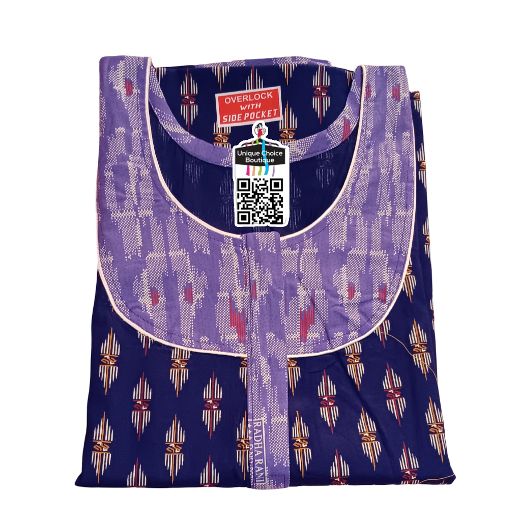 4XL Size-Plus Size-Pure Cotton Nighty - Navy blue and lavender