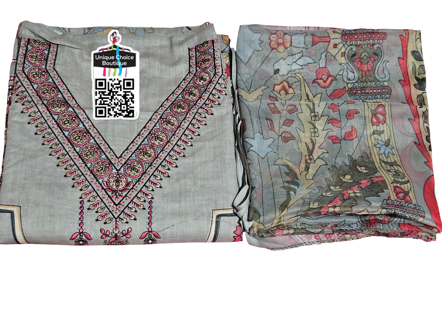 Sage Green Pakistani Lawn Suit Dress material | Embroidered Lawn Kurta Set with Dupatta