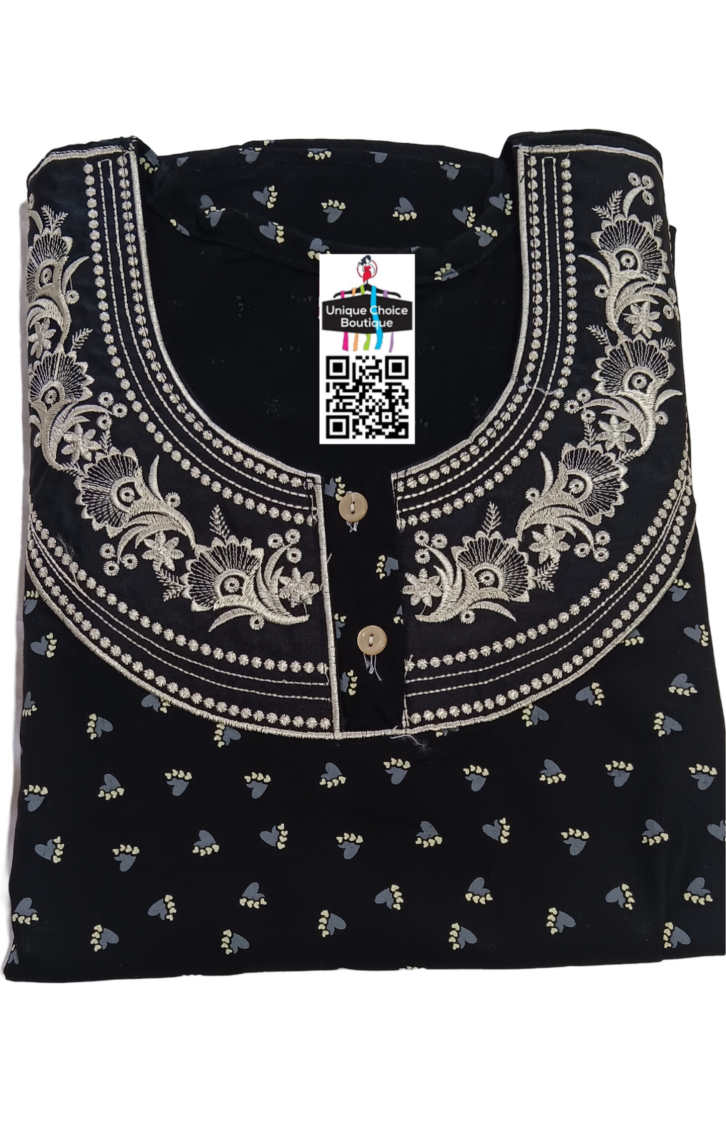 Black Pure Cotton Nighty, Zip Nighty, Premium Quality-Printed