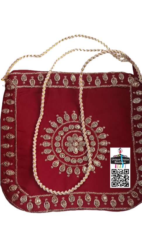 Maroon Red 3pc Stitched Salwar Suit Roman Silk Partywear with Handbag– Kurti, Pant, Dupatta Set