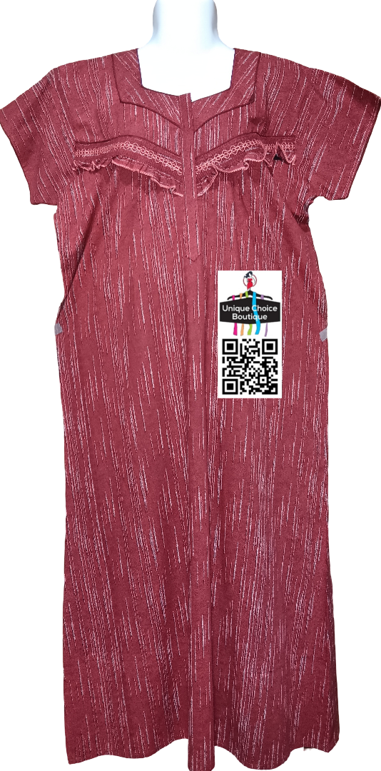 Cotton Feeding Nighty/ Maternity Dress with 3 Zips| Maroon & White | Free Size