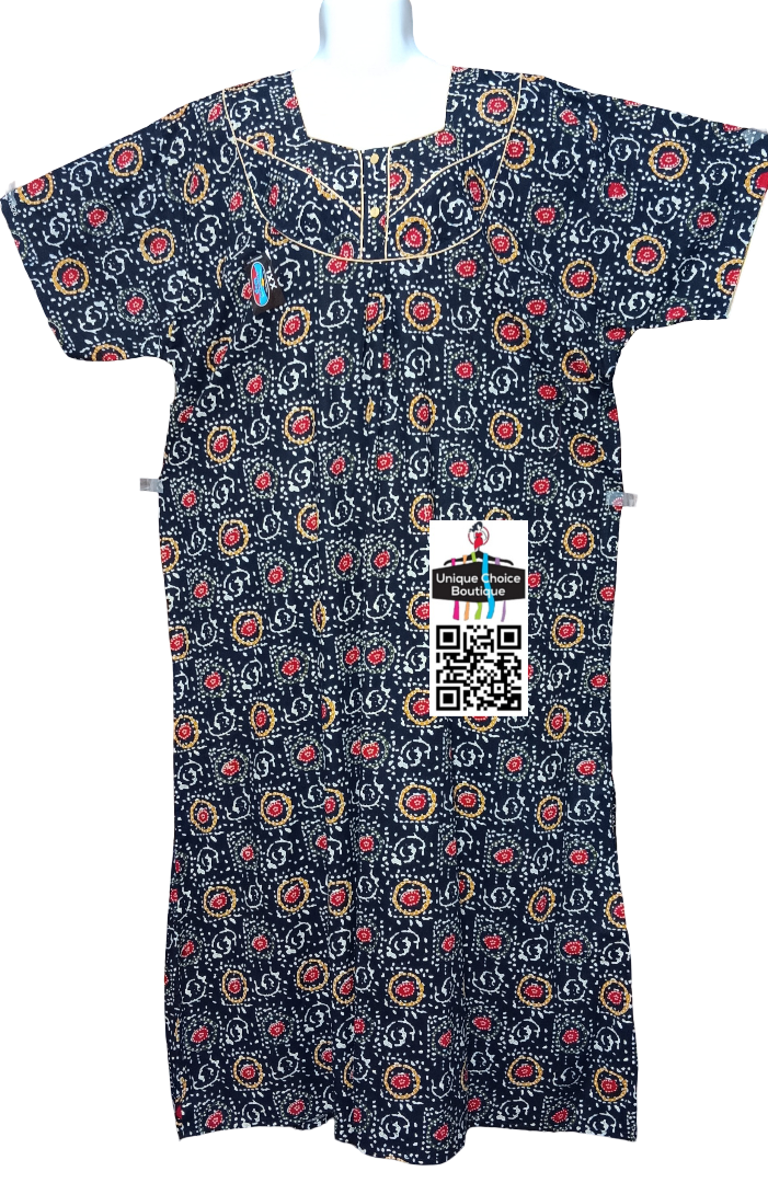 Jumbo Size (Plus Size) Batik Cotton Nighty, Nightgown-Black