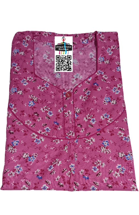 Pink Floral Pure Cotton Nighty – Button Front | Soft & Breathable