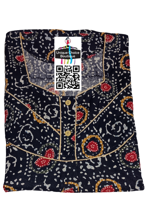 Jumbo Size (Plus Size) Batik Cotton Nighty, Nightgown-Black