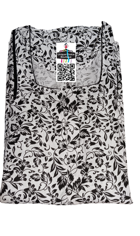 Cotton Feeding Nighty/ Maternity Dress with 3 Zips | 3XL Plus Size | Black and white