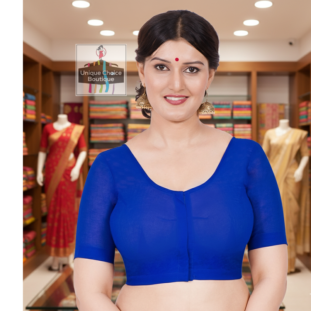 2by2 Cotton Women's Blouse, Front Open, Round Neck, Saree Blouse