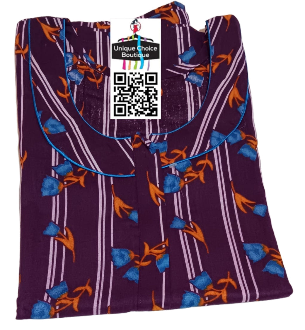 3XL Size-Plus Size-Cotton Nighty-Purple