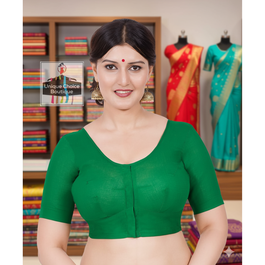 2by2 Cotton Women's Blouse, Front Open, Round Neck, Saree Blouse