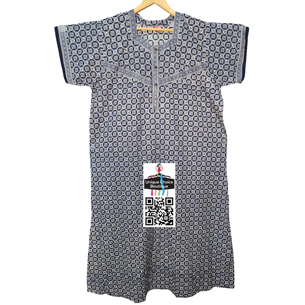 3XL Size-Plus Size-Pure Jyothi Cotton Nighty- Midnight Blue and White