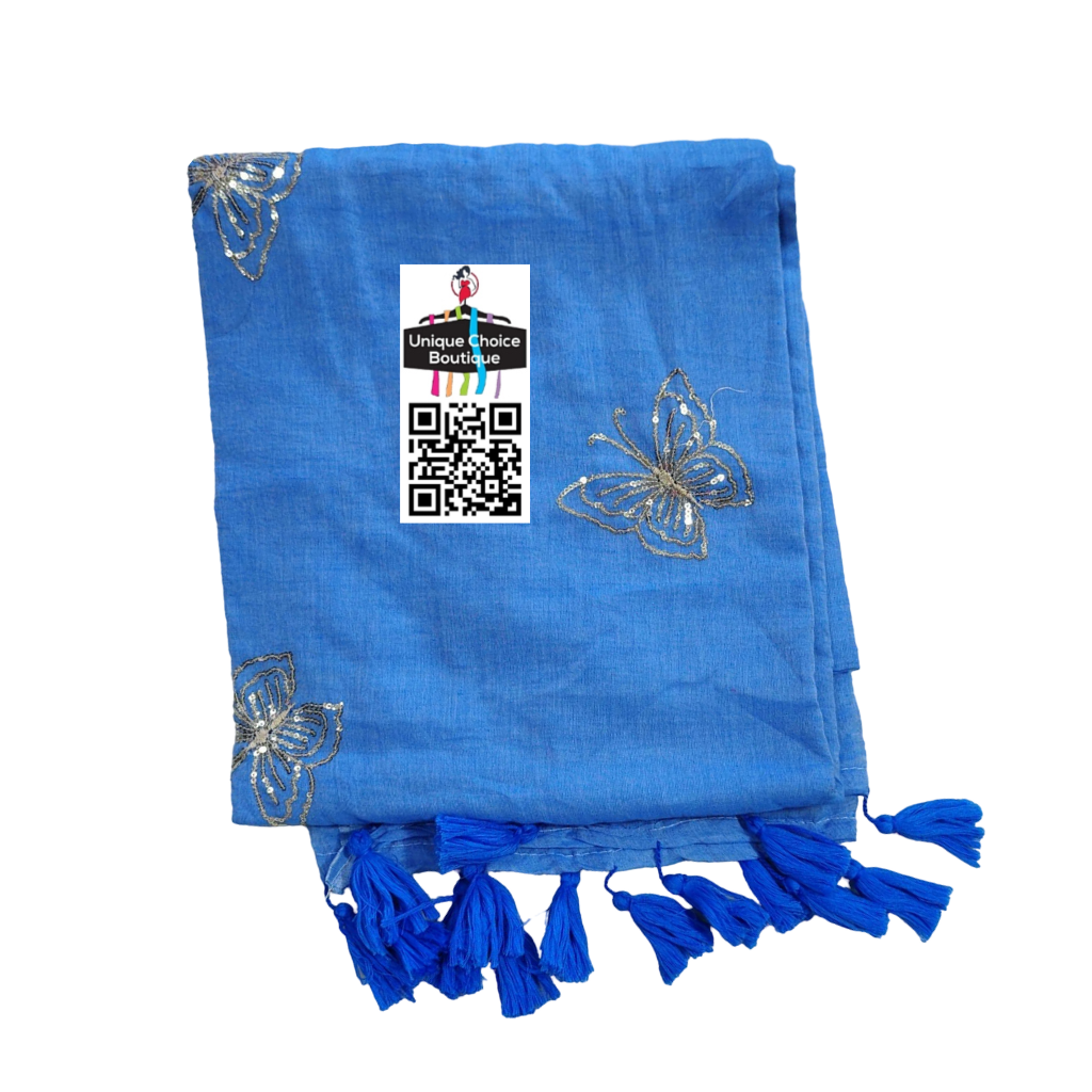 Pure Mul Mul Cotton Butterfly Sequin Work Saree - Blue