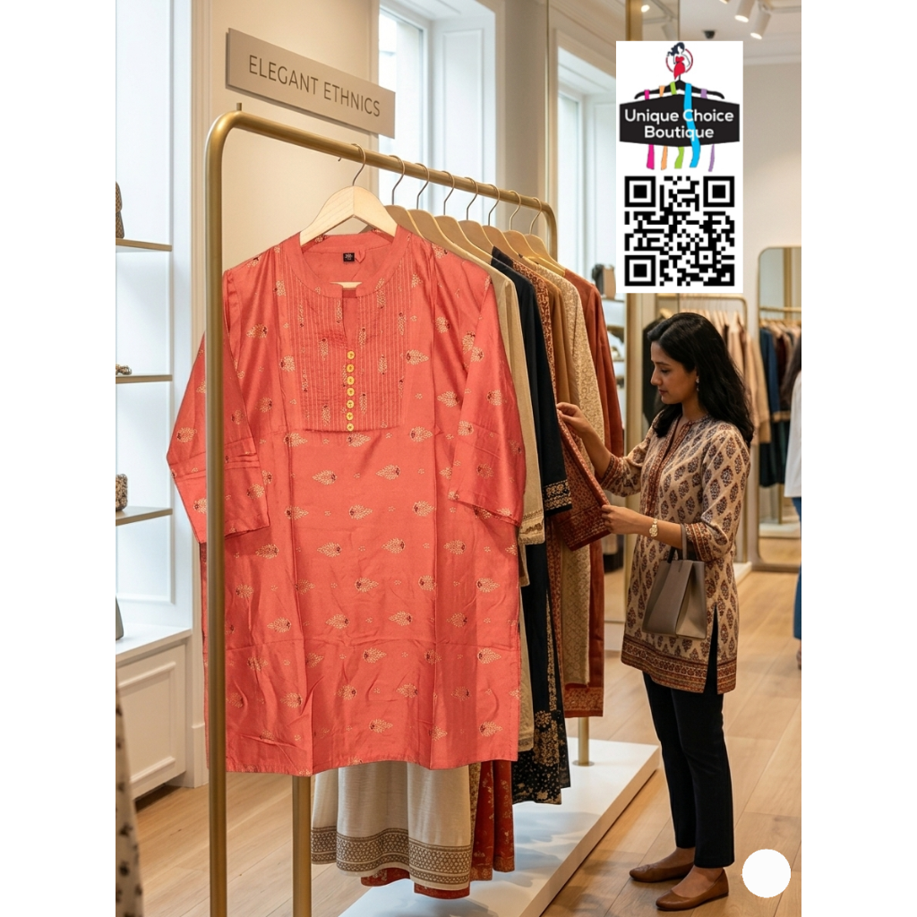 Premium Printed Rayon Short Kurti Rust orange