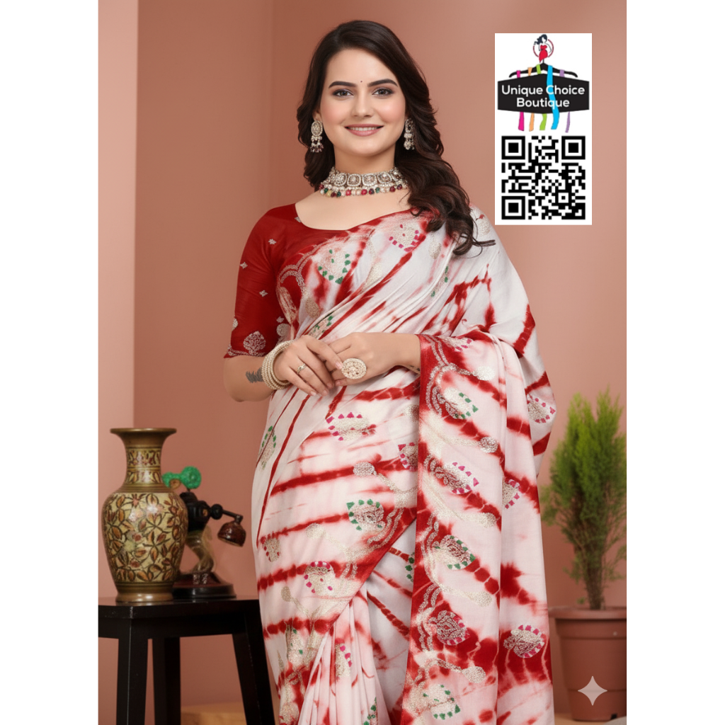 Rajasthani Shibori Cotton Silk Saree-Red and White
