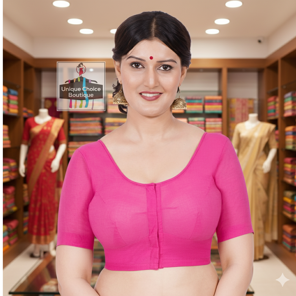 2by2 Cotton Women's Blouse, Front Open, Round Neck, Saree Blouse