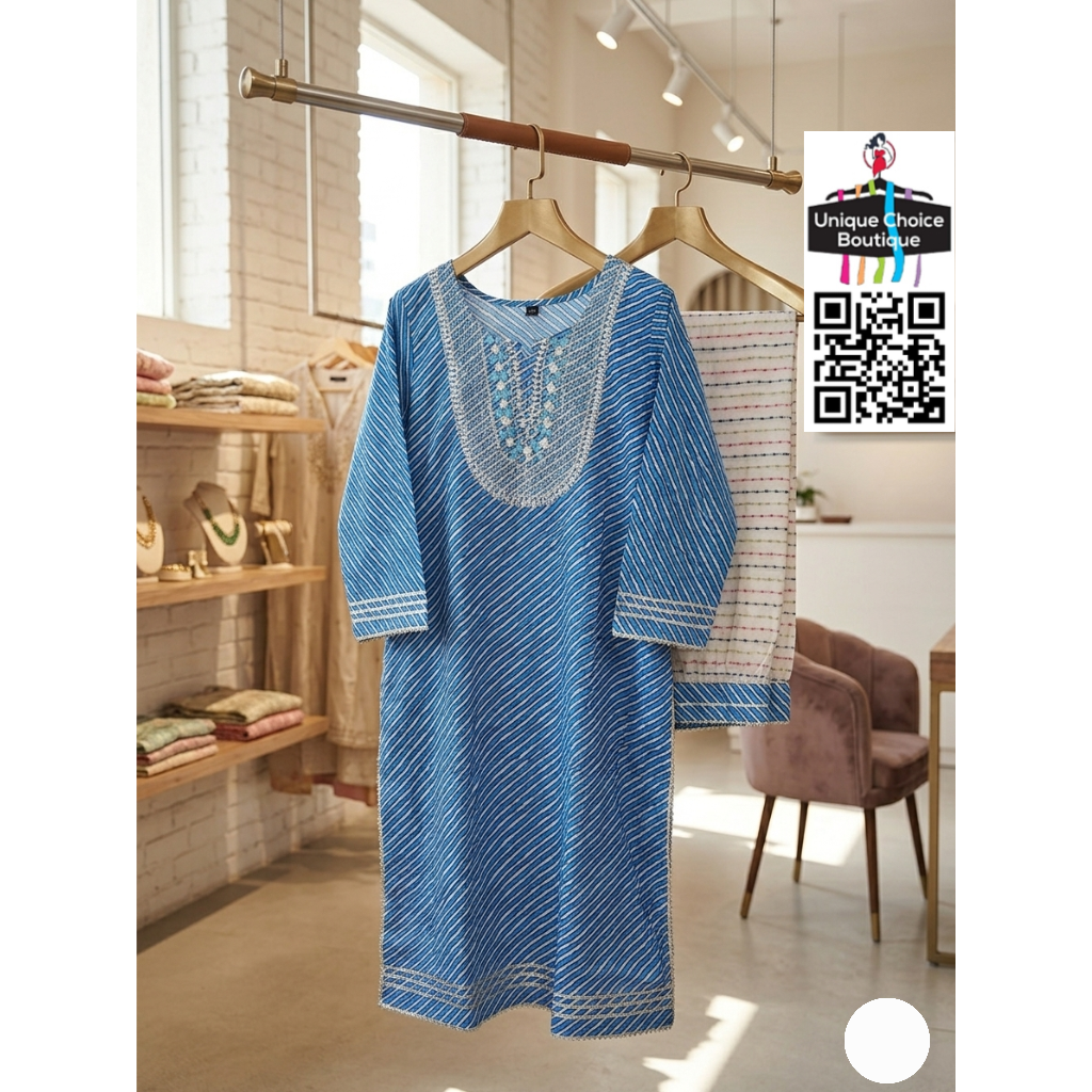 Blue Plus Size Pure Cotton Co-Ord Set - Readymade 2PC Salwar Suit Cotton