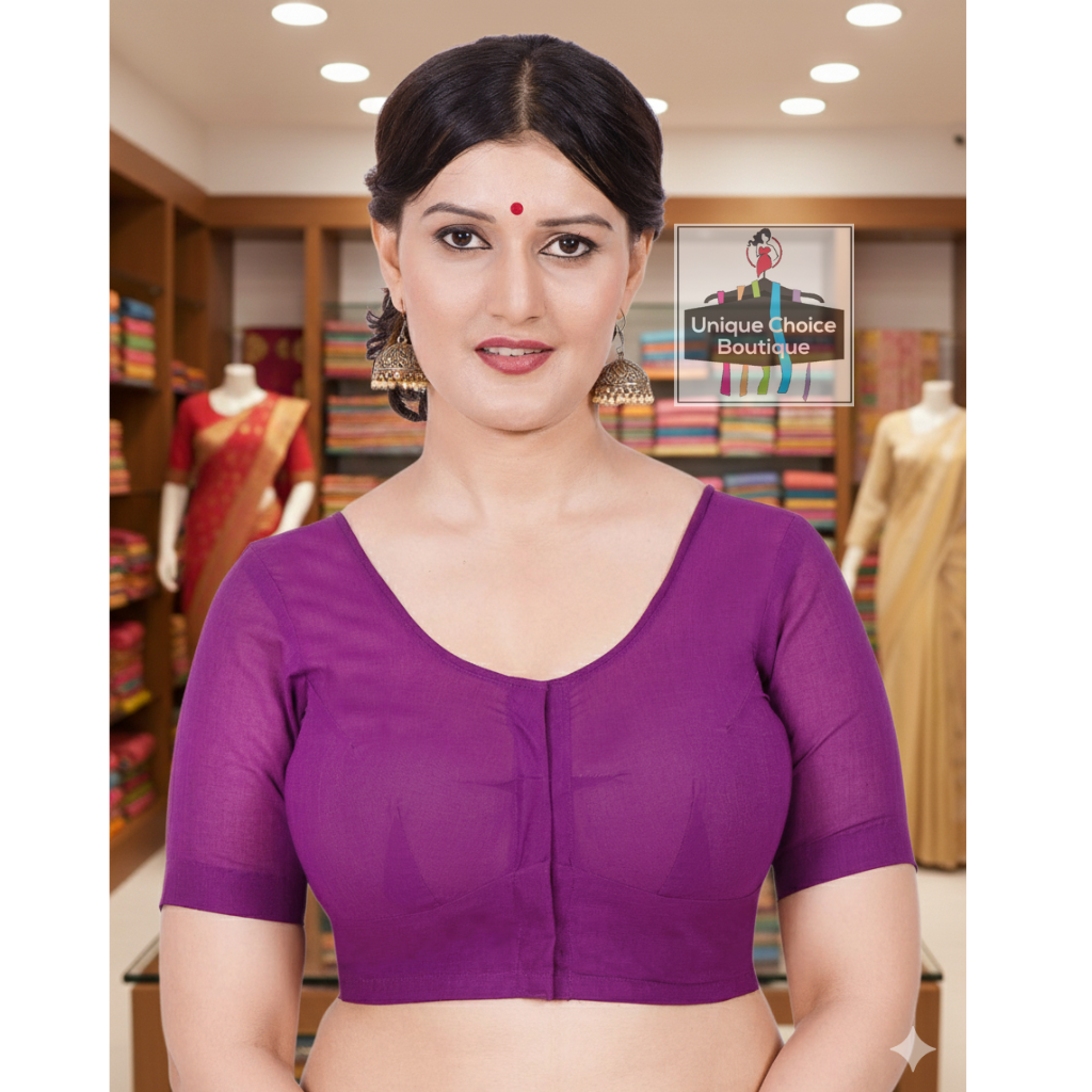 2by2 Cotton Women's Blouse, Front Open, Round Neck, Saree Blouse