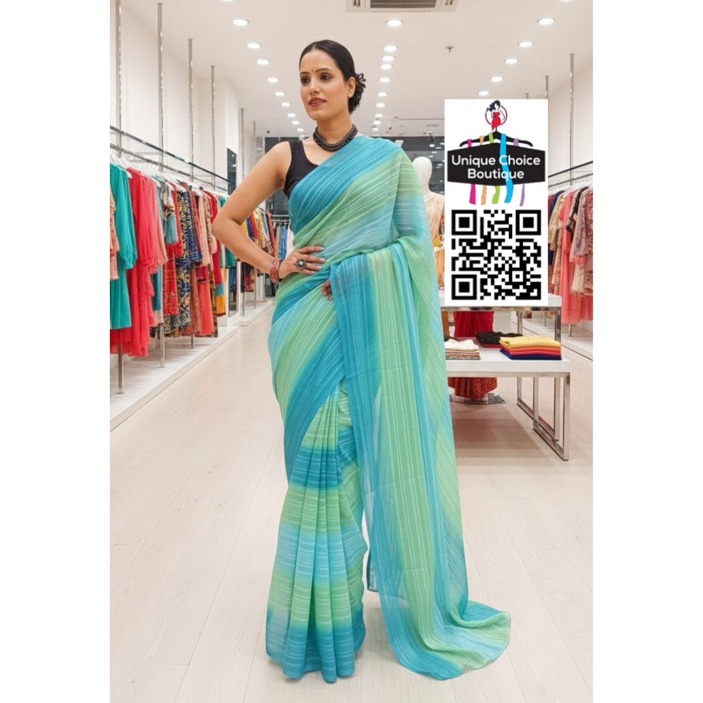 Soft Georgette Ready To Wear Saree - Blue and Green