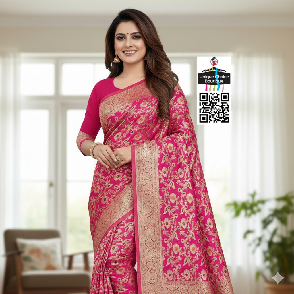 Affordable Banarasi Silk Saree-Pink-new1