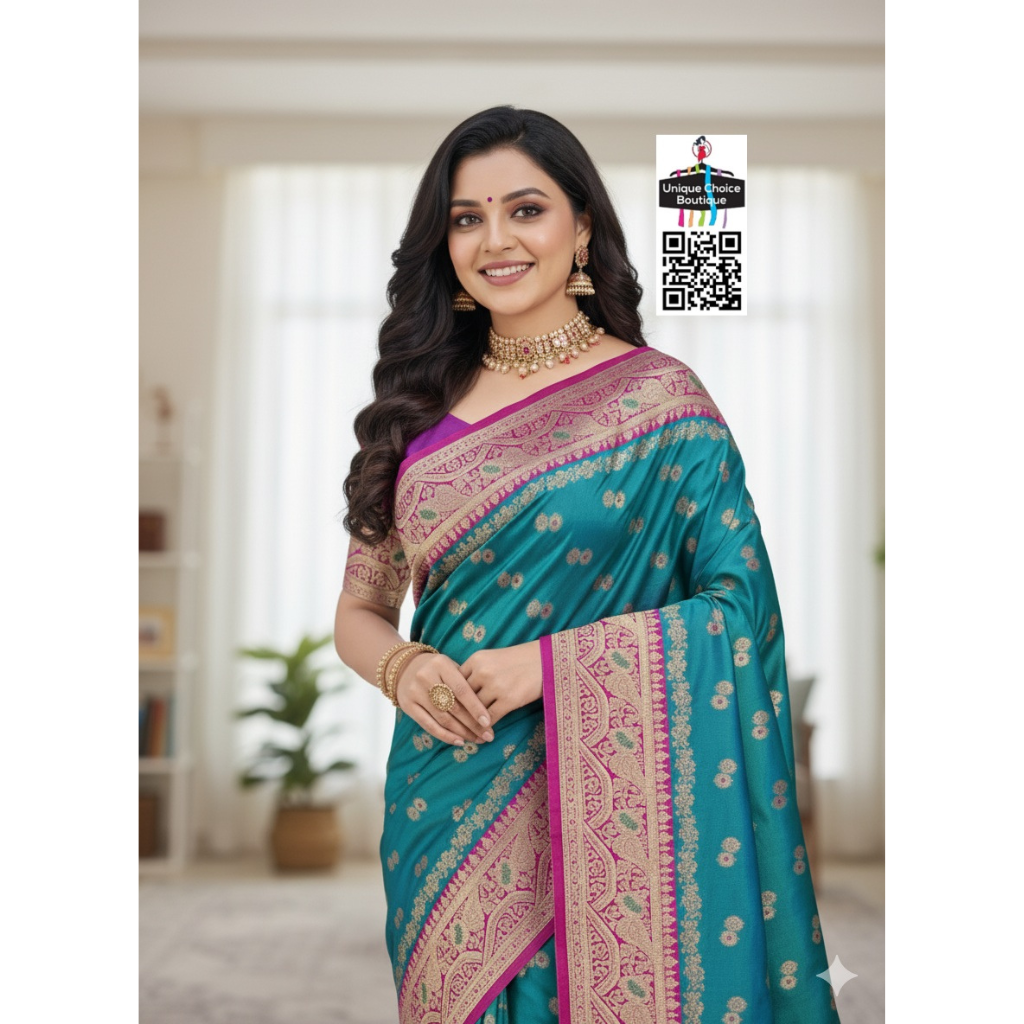 Affordable Banarasi Silk Saree Blue new1