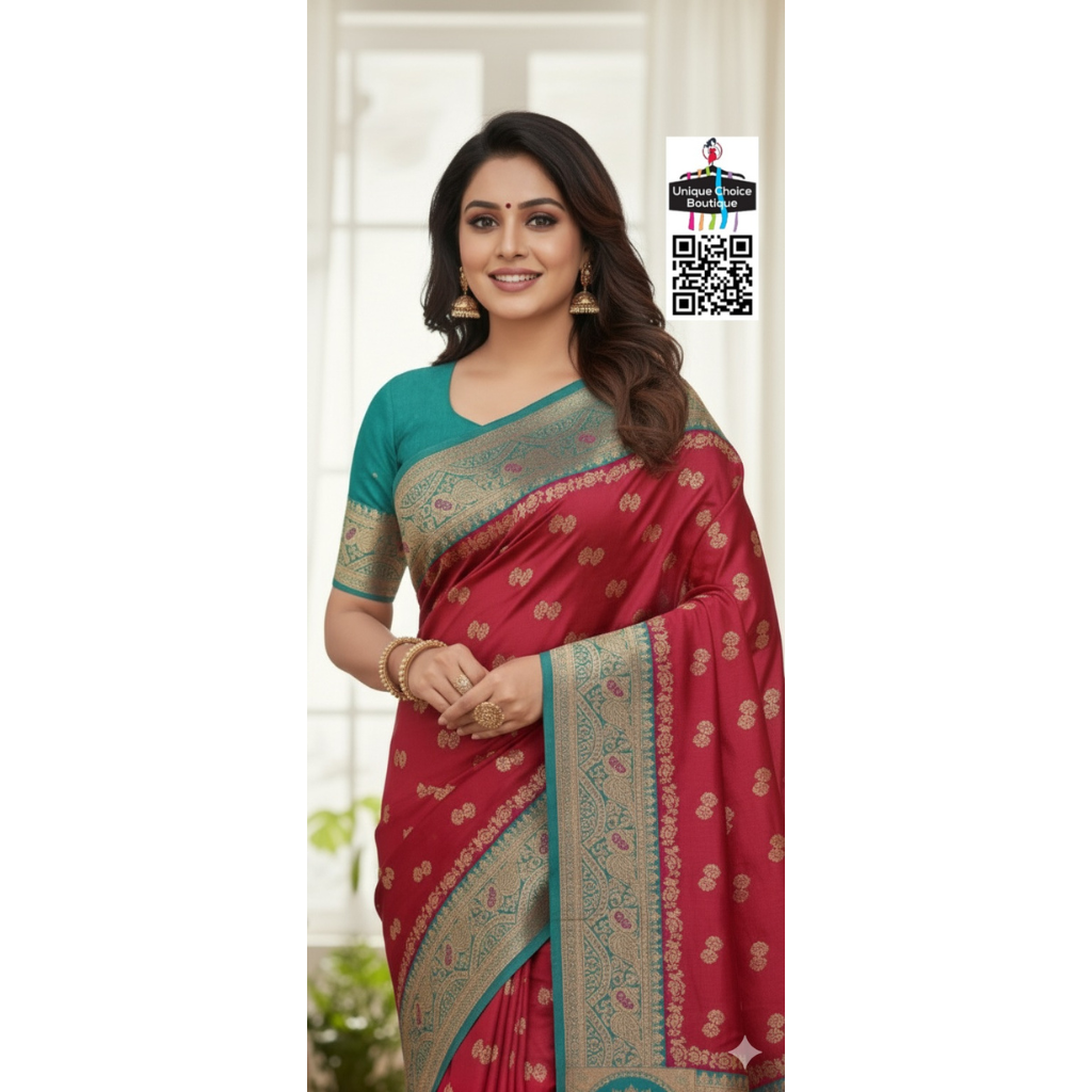 Affordable Banarasi Silk Saree Red new1