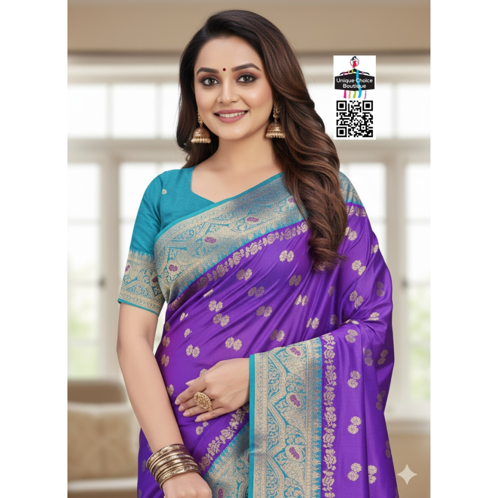 Affordable Banarasi Silk Saree Violet new1