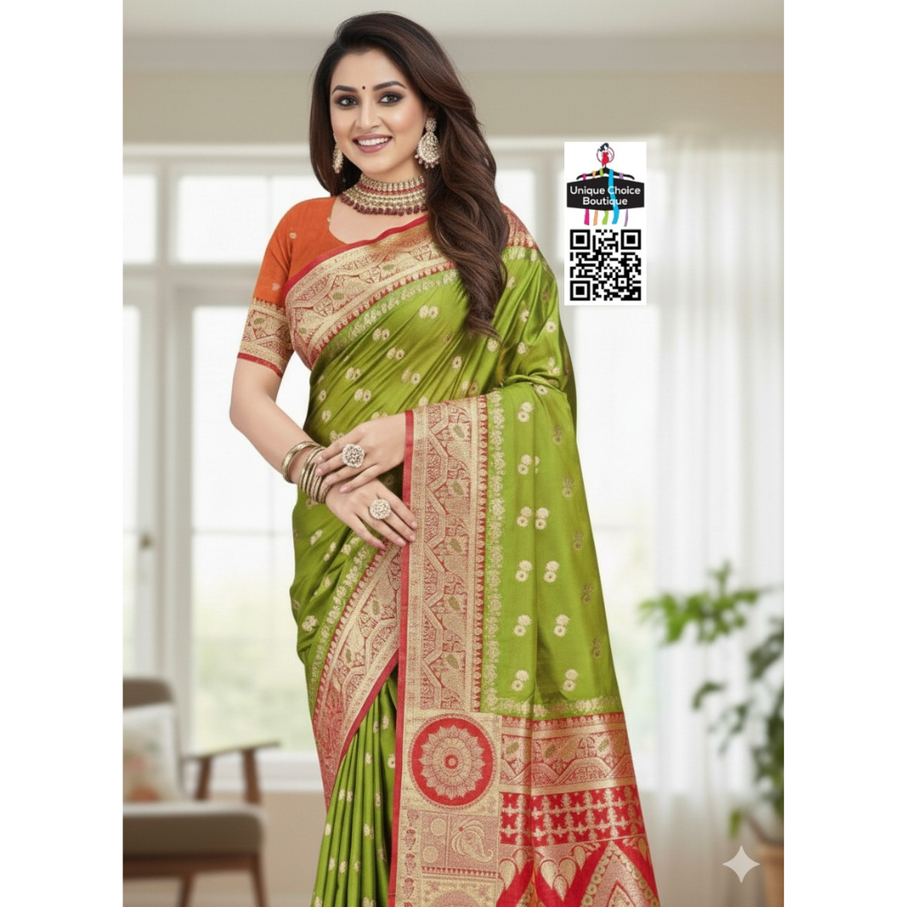 Budget Friendly Banarasi Silk Saree Parrot Green new1