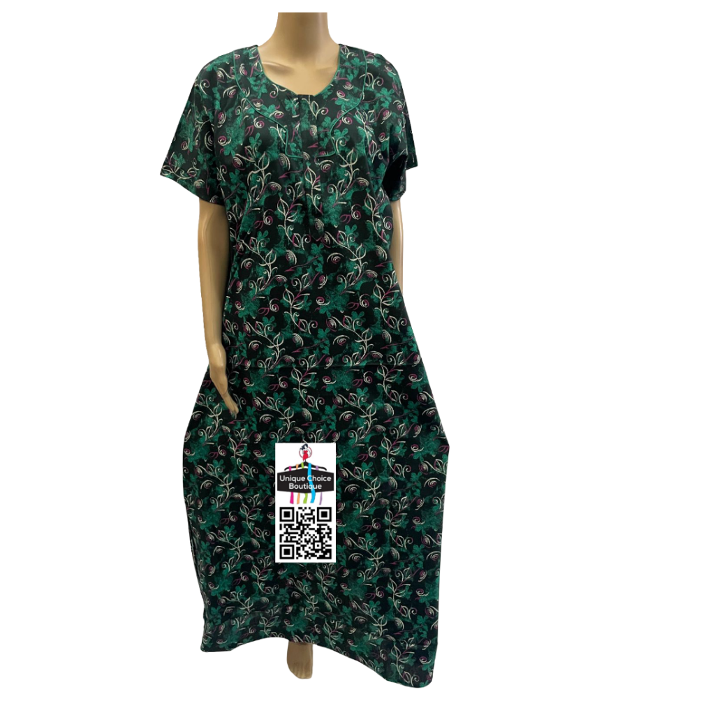 Cotton Nighty Zip Nighty Black and Dark Green