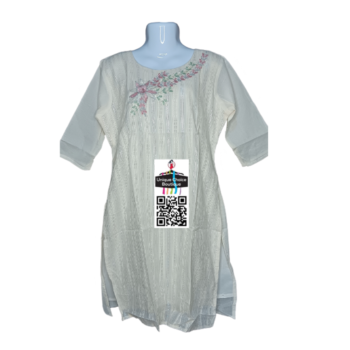 Designer White Tissue Straight Kurti 7