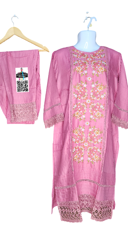 Embroidered Pink Co-ord Set