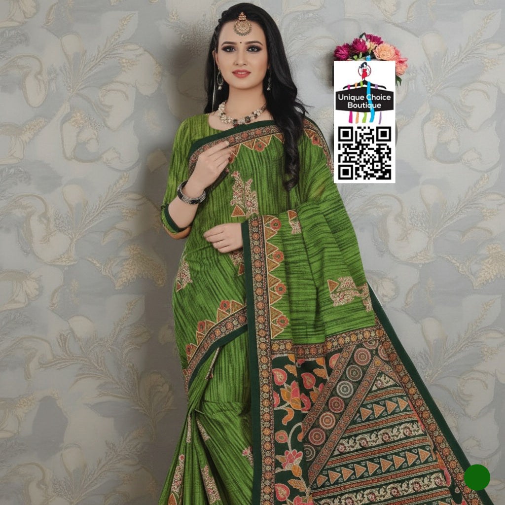 Premium Quality Cotton Saree with Blouse pc Green 1