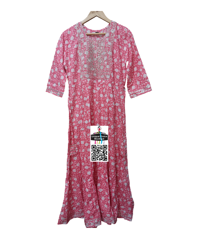 Pink Floral Anarkali Style Kurti