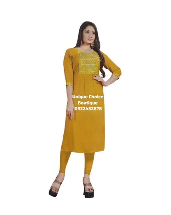 Mustard Yellow Straight Kurti for women