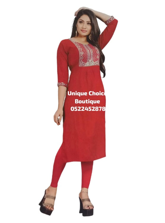 Red Straight Kurti for women