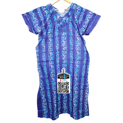 3XL Size-Plus Size-Cotton Nighty- No Zip Nighty -Blue Batik Printed
