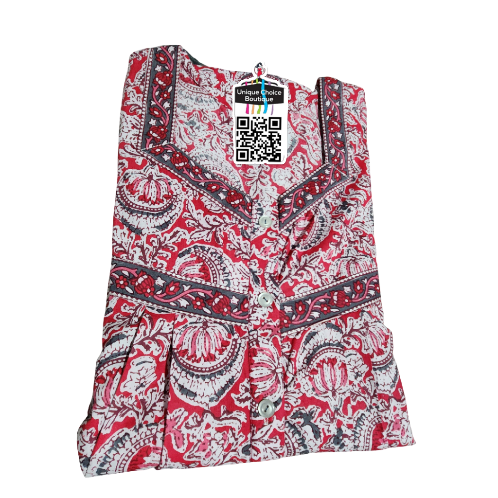 Jyothi Cotton Nighty – Crimson Red and White