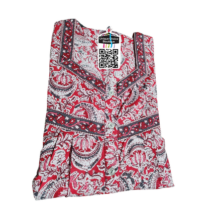 Jyothi Cotton Nighty – Crimson Red and White