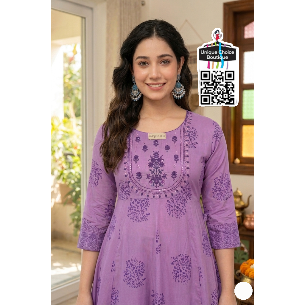 Premium Purple Pure Cotton Anarkali Kurti