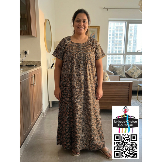 Premium Plus Size Pure Cotton Nighty - Black with Yellow