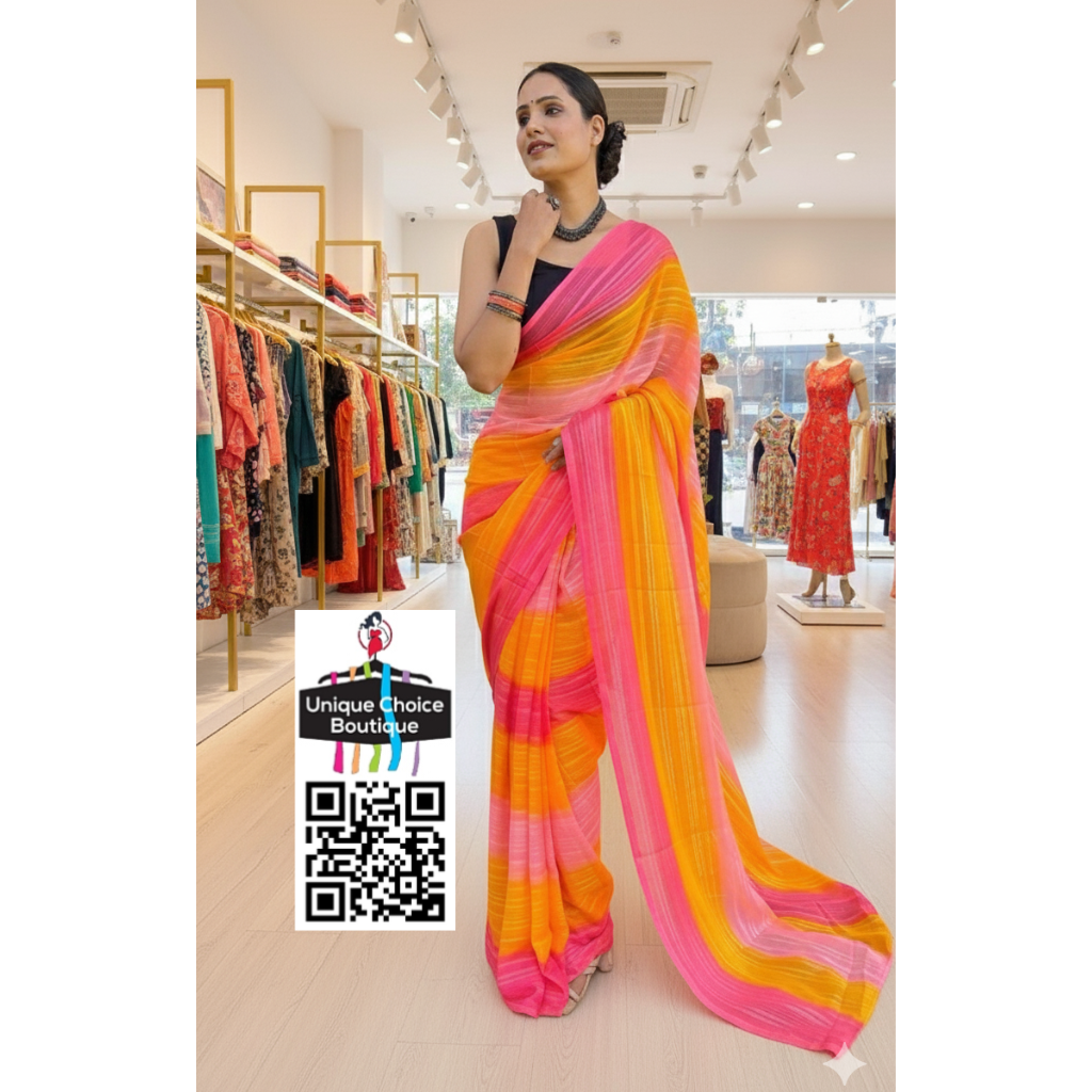 Soft Georgette Ready To Wear Saree - Yellow and Pink