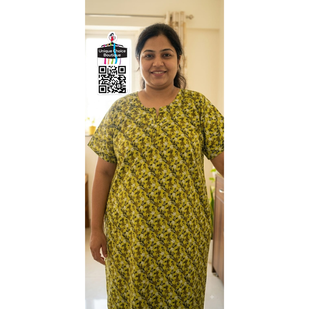 4XL Size-Plus Size-Pure Cotton Nighty - Green