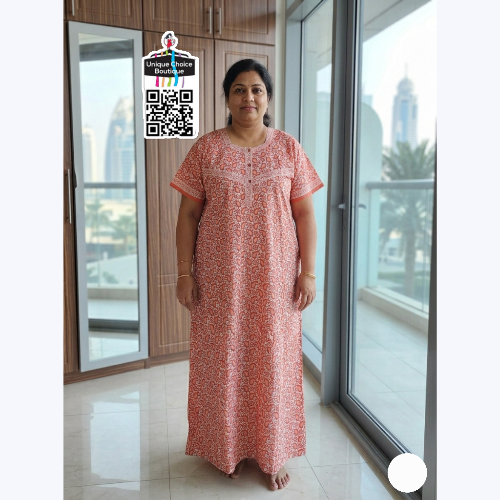 Jyothi Cotton Nighty Plus Size – Peach and White