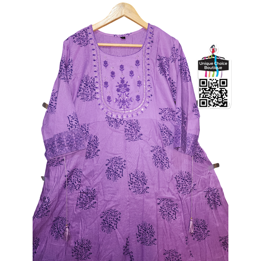 Purple Rayon Cotton Anarkali Kurti