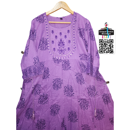 Purple Rayon Cotton Anarkali Kurti