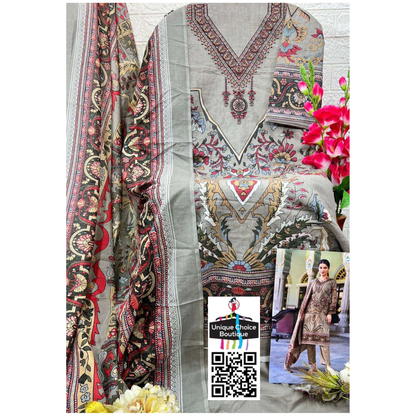 Sage Green Pakistani Lawn Suit with Chiffon Dupatta Dress material