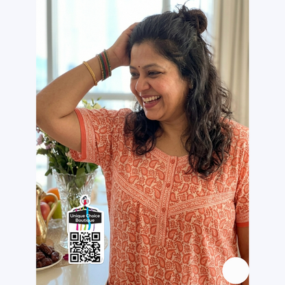 Jyothi Cotton Nighty Plus Size – Peach and White