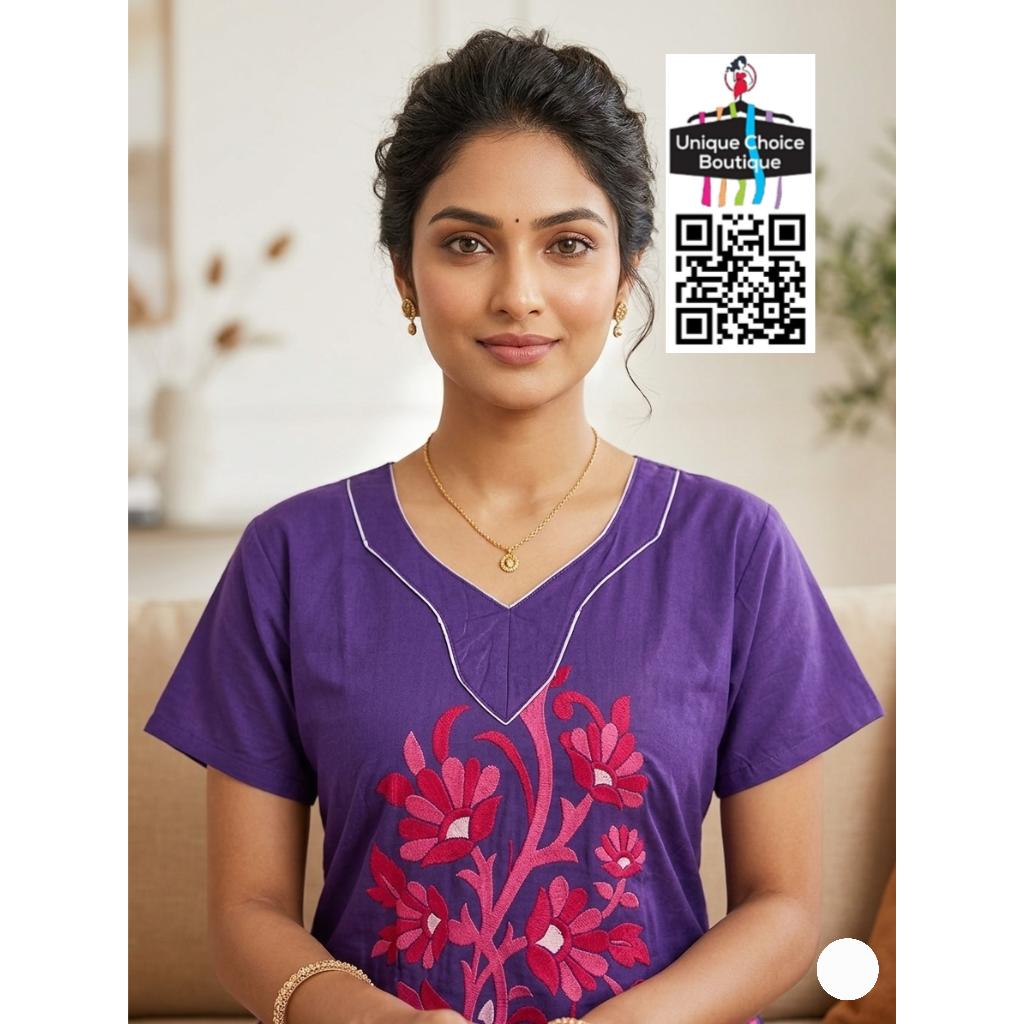 Premium Pure Cotton Nighty – Violet and Pink