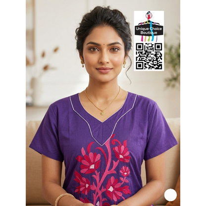 Premium Pure Cotton Nighty – Violet and Pink