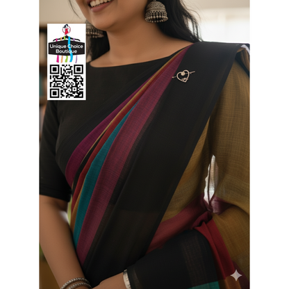 Soft Khadi mul cotton rainbow saree - Black