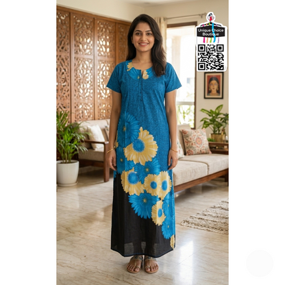 Premium Pure Cotton Nighty – Blue