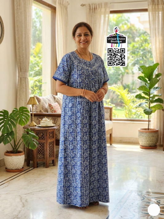 Jyothi Cotton Nighty – Navy Blue